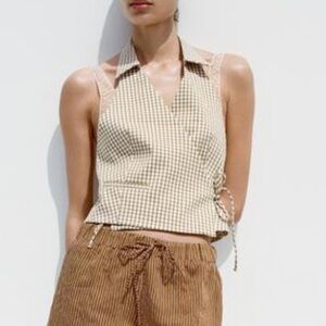 Zara Gingham Checkered Halter Wrap Blouse Size S